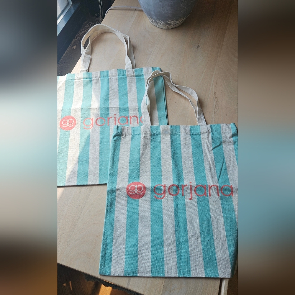 2 Gorjana Aqua and White Striped Tote Bags